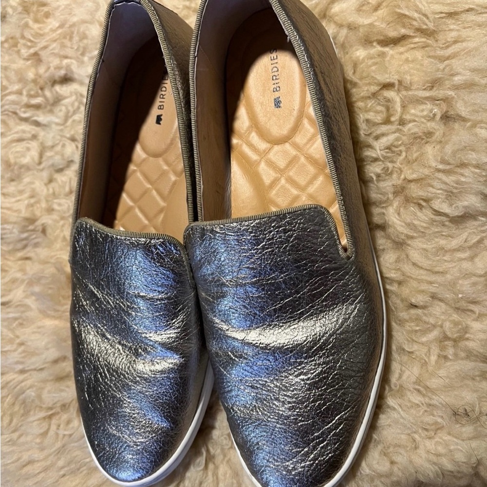 Birdies Metallic Silver Loafers